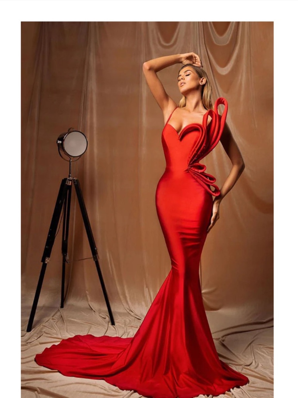 Red Sculptural Mermaid Maxi Dress - Women Dresses
